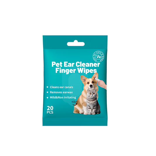 Pet Ear Cleaner Finger Wipes for Dogs & Cats – 20 Pcs Vet Formulated Alcohol-Free Ear Cleaning Wipes with Witch Hazel & Rosemary Extract