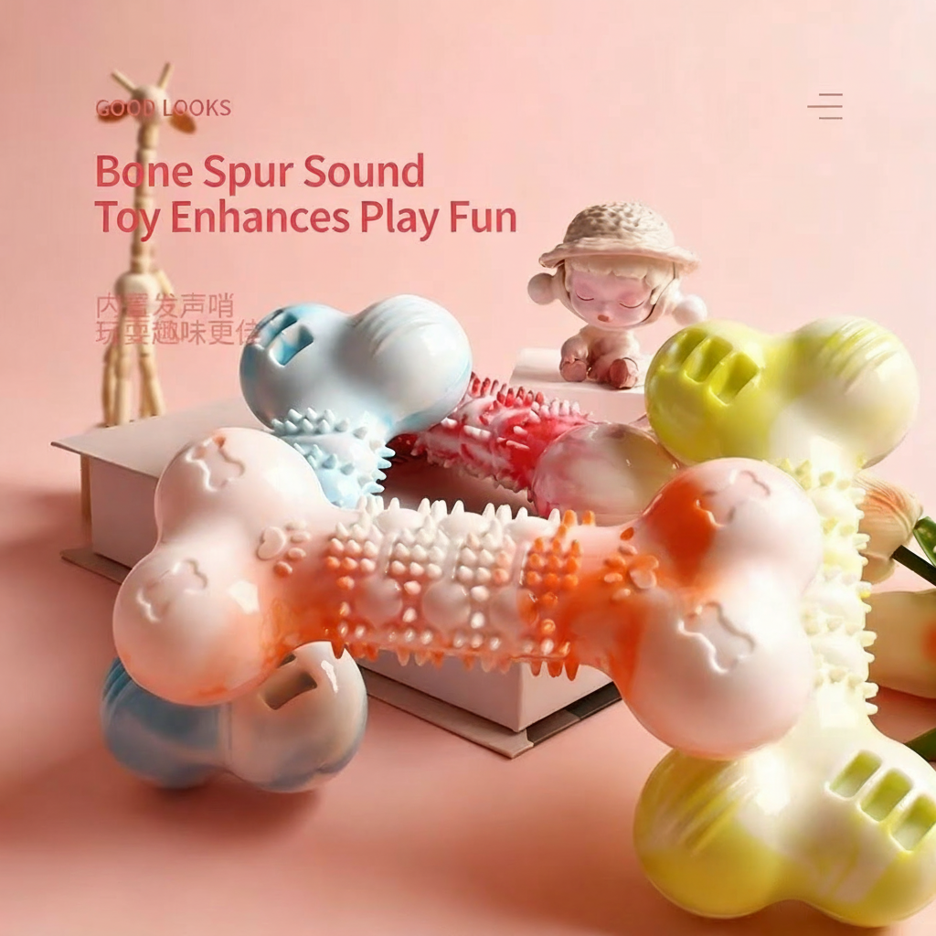 Colorful Spur Squeaky Dog Bone Toy - Teeth Cleaning & Interactive Play