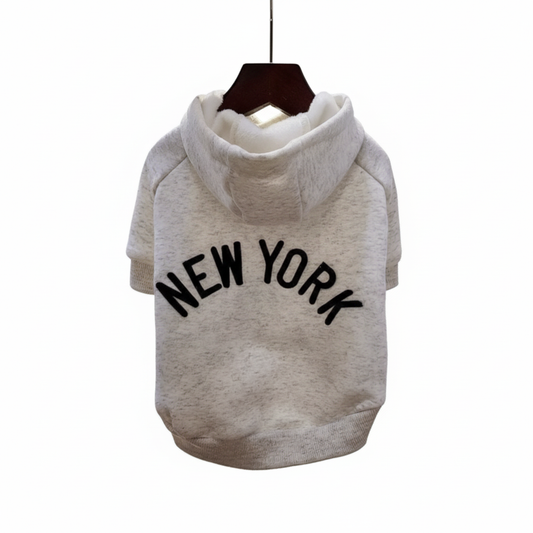New York Print Pet Hoodie - Fleece Lined Warm Dog Sweatshirt for Small & Medium Breeds