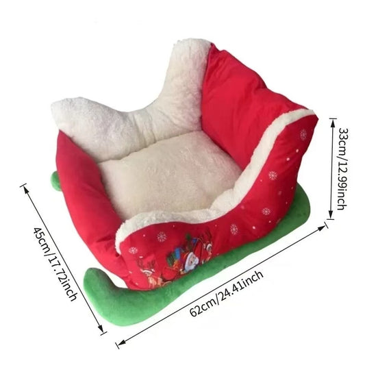 Christmas Pet Nest - Sled Design Winter Bed for Dogs & Cats | Deep Sleep, Soft & Safe, Removable Washable, Warm Winter Shelter