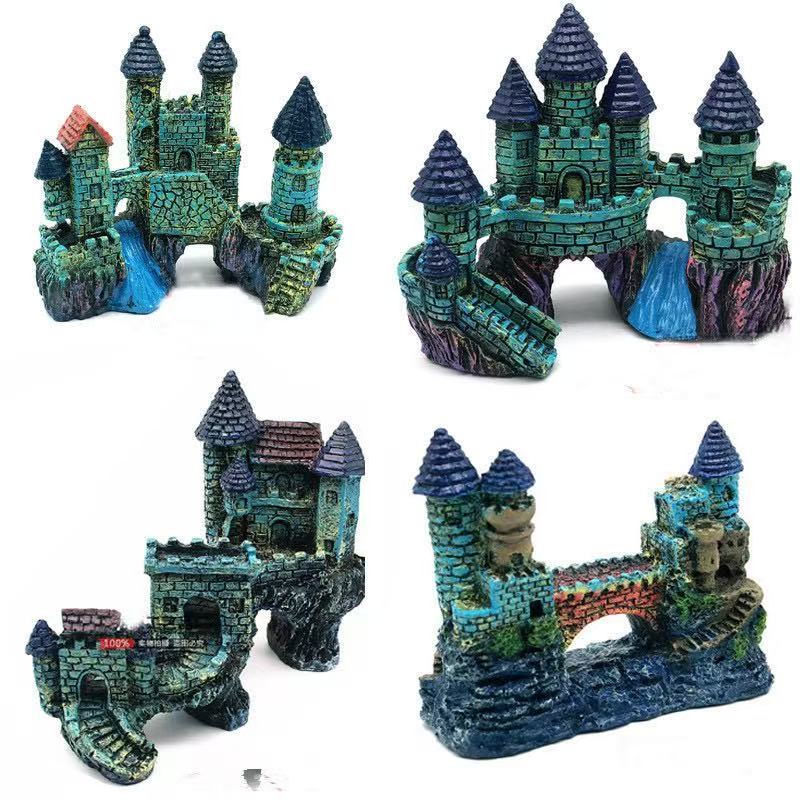 Aquarium Castle Ornament Fish Tank Decor - Assorted Styles Hideout for Freshwater Fish (Size 16×4.5×12.5cm)