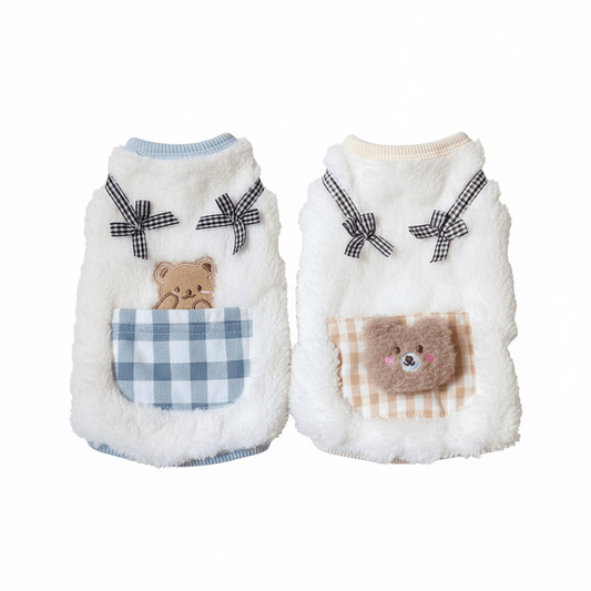 Cute Bear Plush Pet Vest - Soft Fleece Bow Decor Dog Sleeveless Sweater for Small Breeds