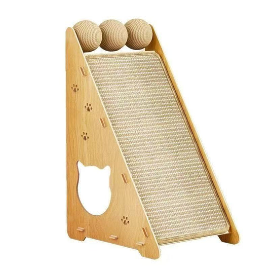 Triangle Sisal Cat Scratcher with Interactive Sisal Balls – Lint-Free Claw Sharpener for Cats