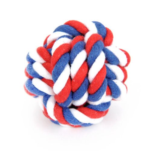 Red White Blue Dog Rope Knot Toy - Lightweight Cotton Woven Chew Ball (0.05kg) for Small Dogs & Puppies