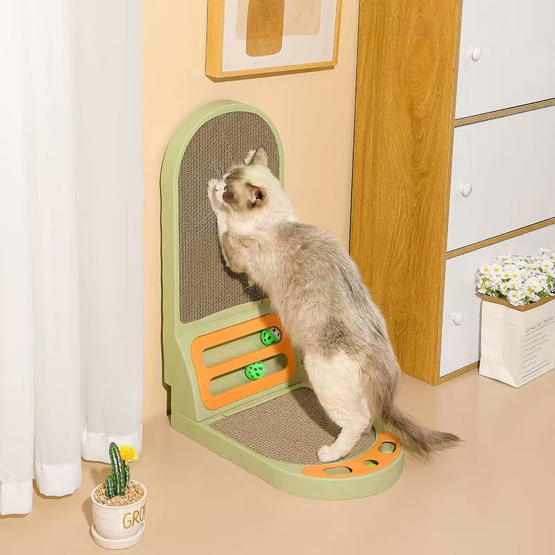 3-in-1 Foldable Cat Scratcher Toy with Ball Track - 16.5×10.2×22.8in Cardboard Scratching Pad for Cats