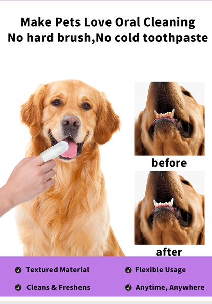 Pet Dental Finger Wipes for Dogs & Cats – 50 Pcs Teeth Cleaning Wipes with Tea Polyphenol, Unscented Tartar & Plaque Remover