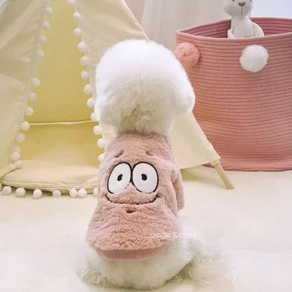 SpongeBob Embroidered Plush Pet Sweater - Soft Fleece Dog Clothes with Neck-Fit Design for Small to Medium Breeds