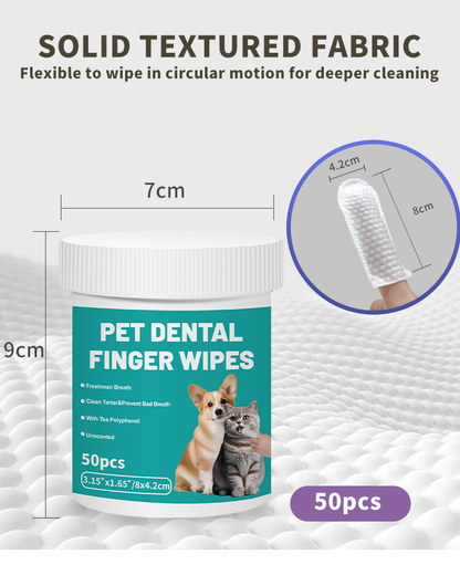 Pet Dental Finger Wipes for Dogs & Cats – 50 Pcs Teeth Cleaning Wipes with Tea Polyphenol, Unscented Tartar & Plaque Remover