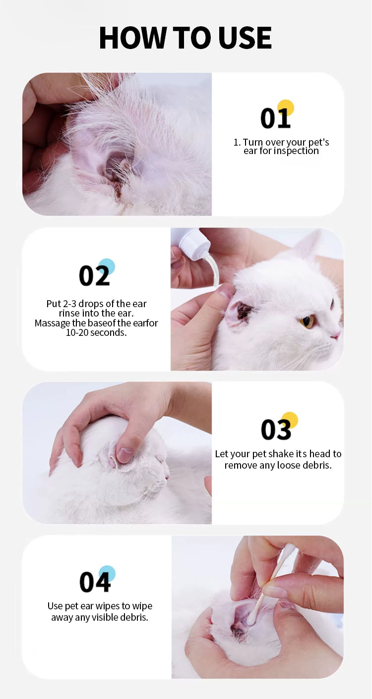 Oticbliss Pet Ear Drops for Dogs & Cats – Gentle Ear Cleaner to Remove Wax, Dirt & Debris with Silicone Bend Tip