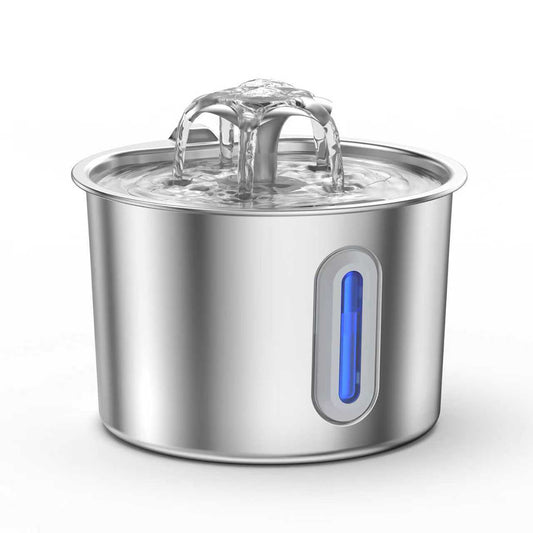 Stainless Steel Pet Water Fountain – Spring Gushing Forth Live Water Flowing Dispenser with Water Level Window for Dogs & Cats