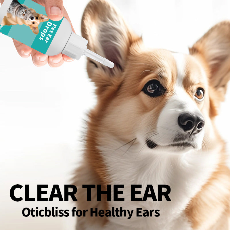 Oticbliss Pet Ear Drops for Dogs & Cats – Gentle Ear Cleaner to Remove Wax, Dirt & Debris with Silicone Bend Tip