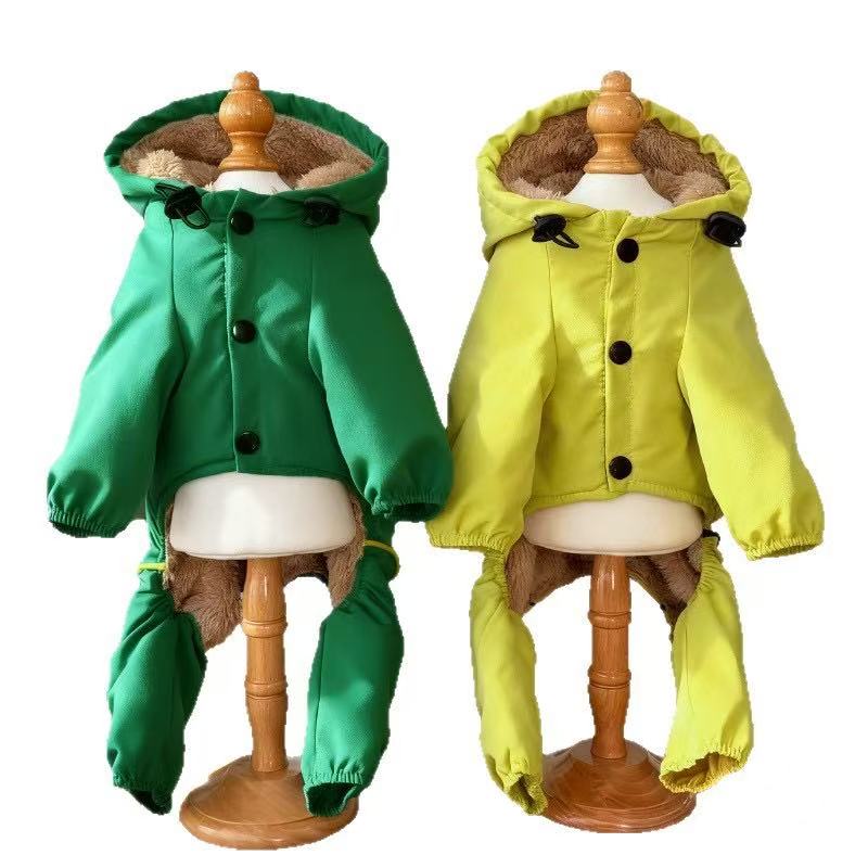 Small Dog Winter Four-Legged Coat - Waterproof Windproof Cold-Resistant Wear-Resistant Pet Warm Jacket (Yellow/Green)