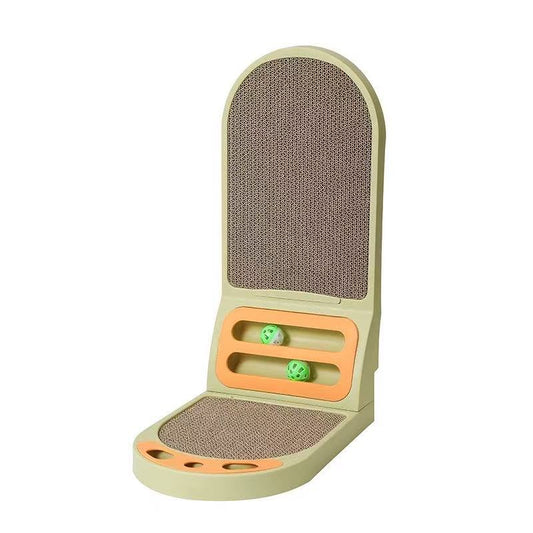 3-in-1 Foldable Cat Scratcher Toy with Ball Track - 16.5×10.2×22.8in Cardboard Scratching Pad for Cats