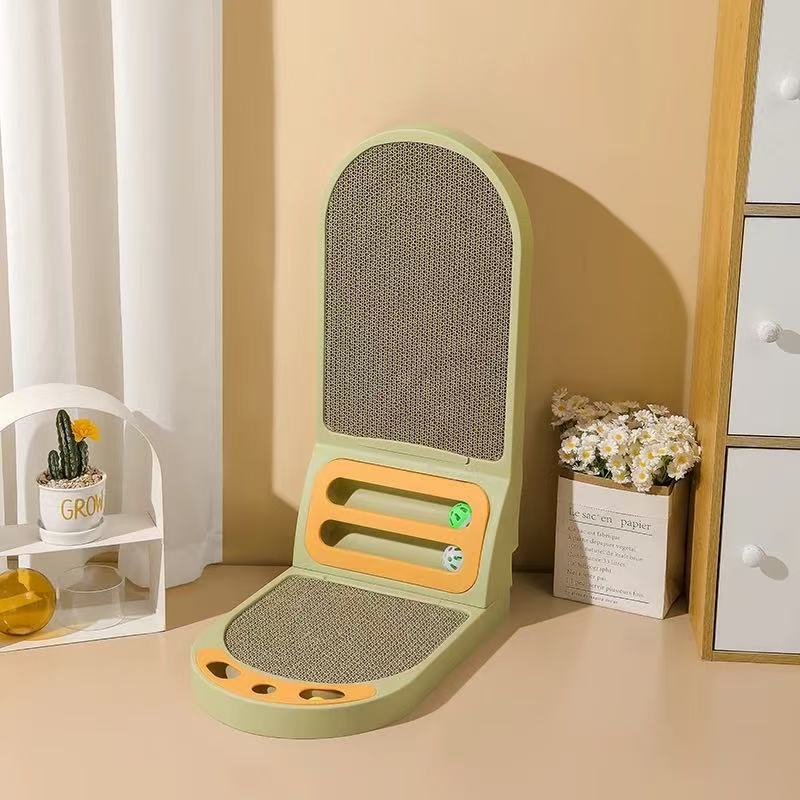 3-in-1 Foldable Cat Scratcher Toy with Ball Track - 16.5×10.2×22.8in Cardboard Scratching Pad for Cats