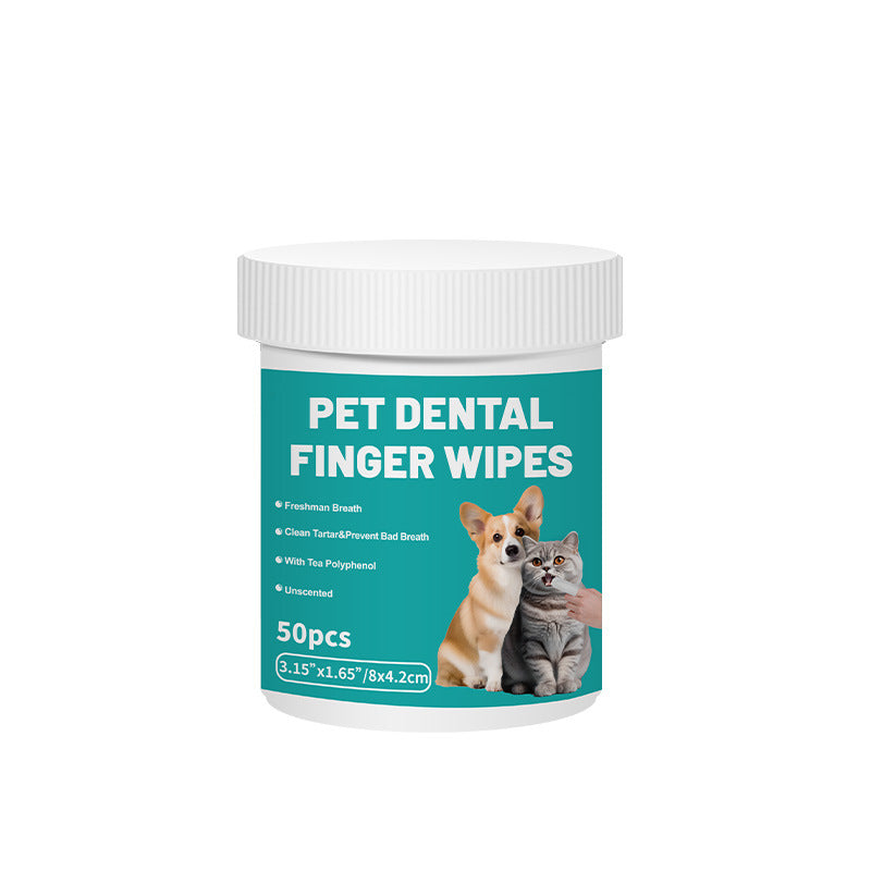 Pet Dental Finger Wipes for Dogs & Cats – 50 Pcs Teeth Cleaning Wipes with Tea Polyphenol, Unscented Tartar & Plaque Remover
