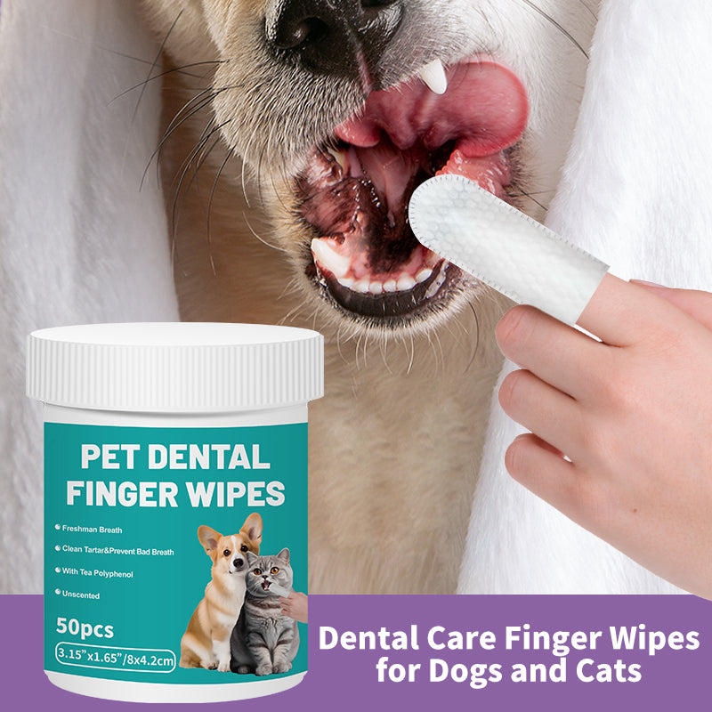 Pet Dental Finger Wipes for Dogs & Cats – 50 Pcs Teeth Cleaning Wipes with Tea Polyphenol, Unscented Tartar & Plaque Remover