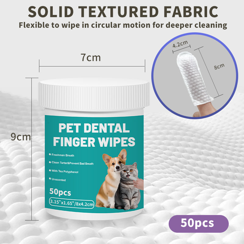 Pet Dental Finger Wipes for Dogs & Cats – 50 Pcs Teeth Cleaning Wipes with Tea Polyphenol, Unscented Tartar & Plaque Remover