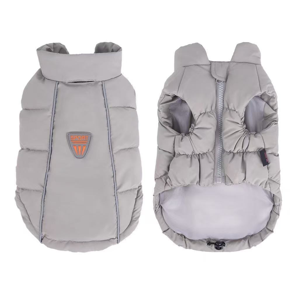 Puffy Dog Winter Jacket Warm Thick Padding Pet Coat with Leash Hole Reflective Strip S-3XL