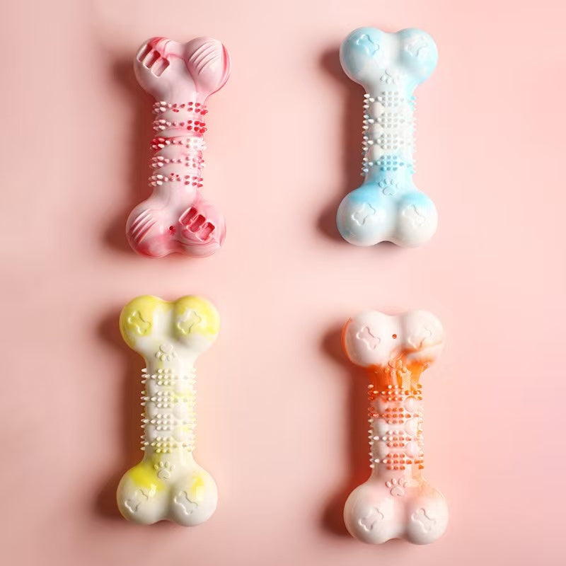 Colorful Spur Squeaky Dog Bone Toy - Teeth Cleaning & Interactive Play