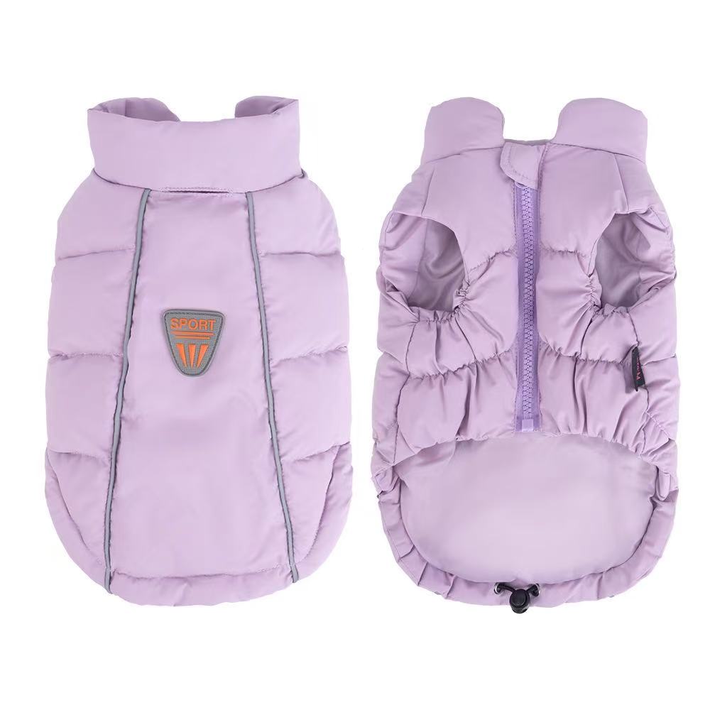 Puffy Dog Winter Jacket Warm Thick Padding Pet Coat with Leash Hole Reflective Strip S-3XL