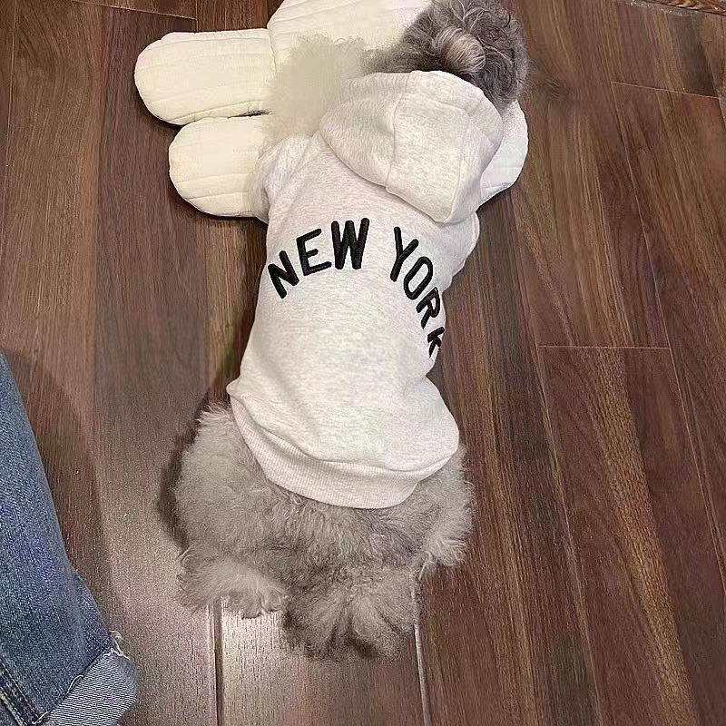 New York Print Pet Hoodie - Fleece Lined Warm Dog Sweatshirt for Small & Medium Breeds