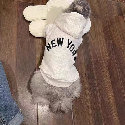 New York Print Pet Hoodie - Fleece Lined Warm Dog Sweatshirt for Small & Medium Breeds