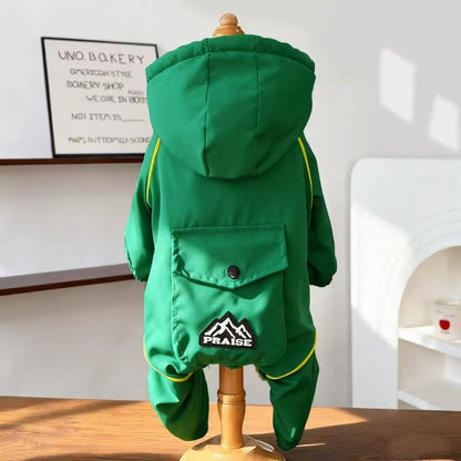 Small Dog Winter Four-Legged Coat - Waterproof Windproof Cold-Resistant Wear-Resistant Pet Warm Jacket (Yellow/Green)