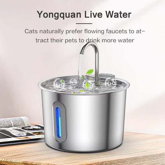 Stainless Steel Pet Water Fountain – Spring Gushing Forth Live Water Flowing Dispenser with Water Level Window for Dogs & Cats
