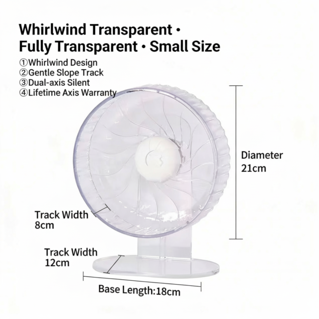 PawsCyclone Small Transparent Cat Exercise Wheel - Silent Dual-Axis with Adjustable Stand