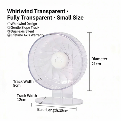 PawsCyclone Small Transparent Cat Exercise Wheel - Silent Dual-Axis with Adjustable Stand