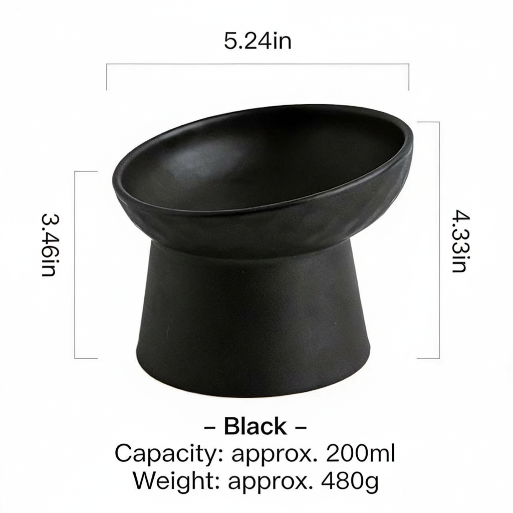 Matte Ceramic Elevated Pet Bowl for Cats & Dogs | Neck Protection Anti-Spill Pet Food Bowl