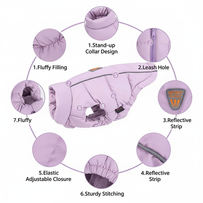 Puffy Dog Winter Jacket Warm Thick Padding Pet Coat with Leash Hole Reflective Strip S-3XL