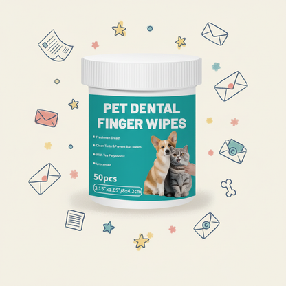 Pet Dental Finger Wipes for Dogs & Cats – 50 Pcs Teeth Cleaning Wipes with Tea Polyphenol, Unscented Tartar & Plaque Remover