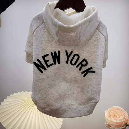 New York Print Pet Hoodie - Fleece Lined Warm Dog Sweatshirt for Small & Medium Breeds