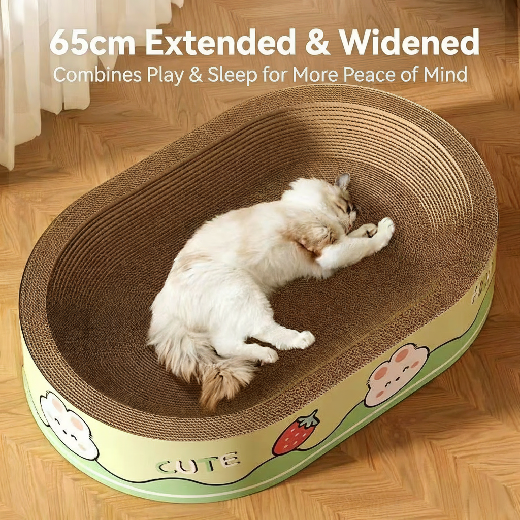 65cm Extra-Large Cardboard Cat Bed & Scratcher - Play & Sleep 2-in-1 for Fat Cats
