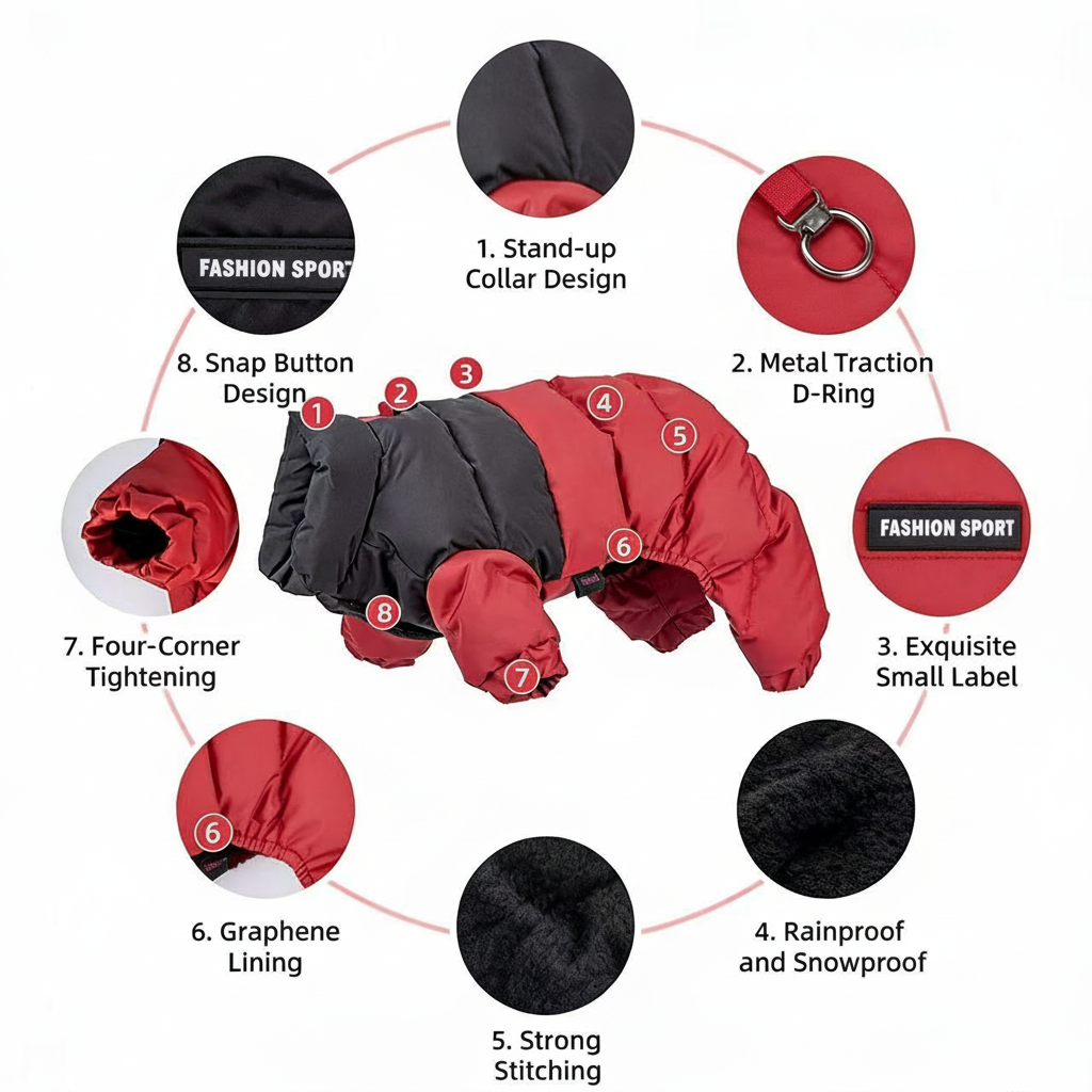 Graphene Heated Dog Winter Coat Waterproof Windproof Pet Jacket with Leash D-Ring S-3XL