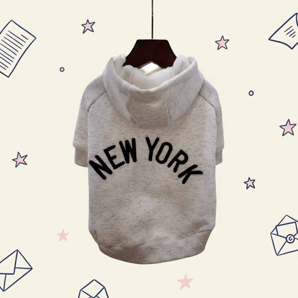 New York Print Pet Hoodie - Fleece Lined Warm Dog Sweatshirt for Small & Medium Breeds