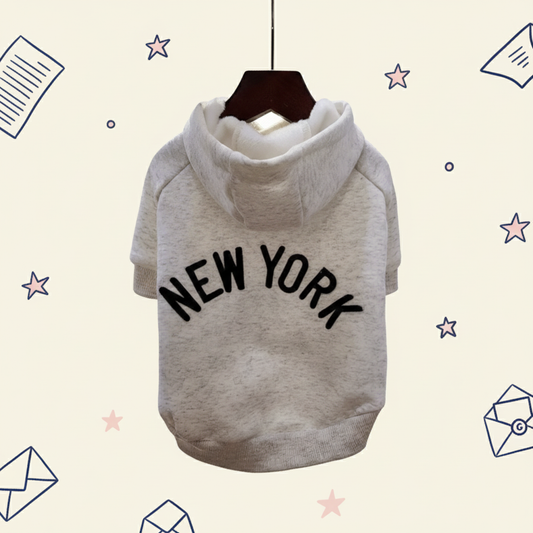 New York Print Pet Hoodie - Fleece Lined Warm Dog Sweatshirt for Small & Medium Breeds