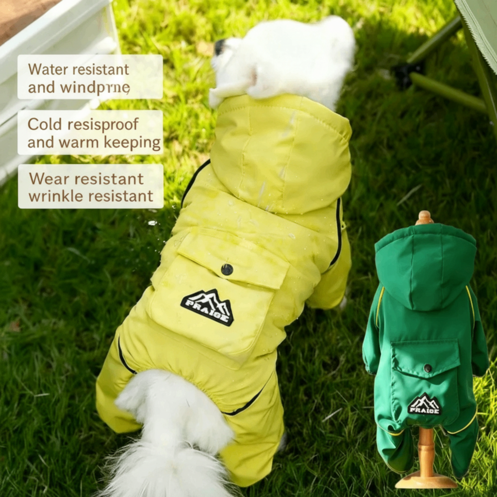 Small Dog Winter Four-Legged Coat - Waterproof Windproof Cold-Resistant Wear-Resistant Pet Warm Jacket (Yellow/Green)