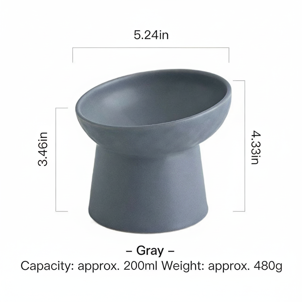 Matte Ceramic Elevated Pet Bowl for Cats & Dogs | Neck Protection Anti-Spill Pet Food Bowl