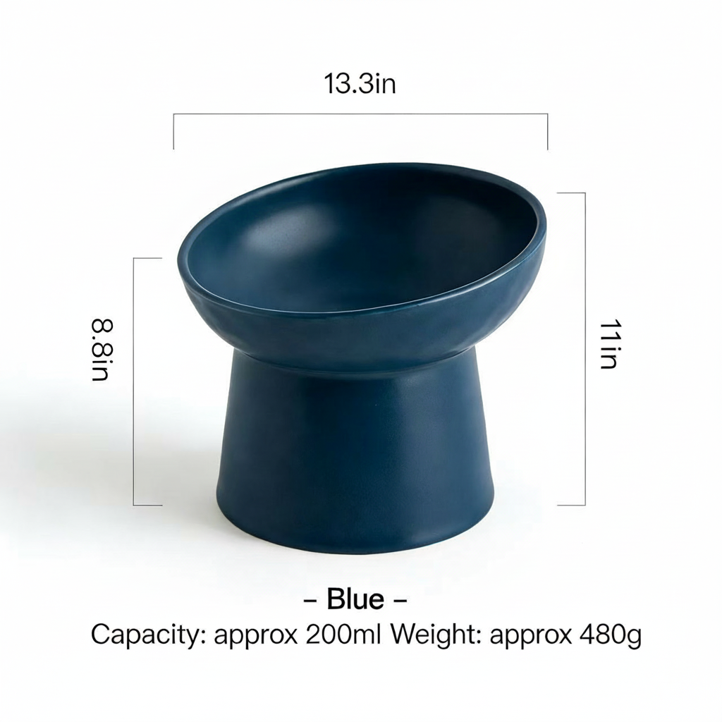 Matte Ceramic Elevated Pet Bowl for Cats & Dogs | Neck Protection Anti-Spill Pet Food Bowl