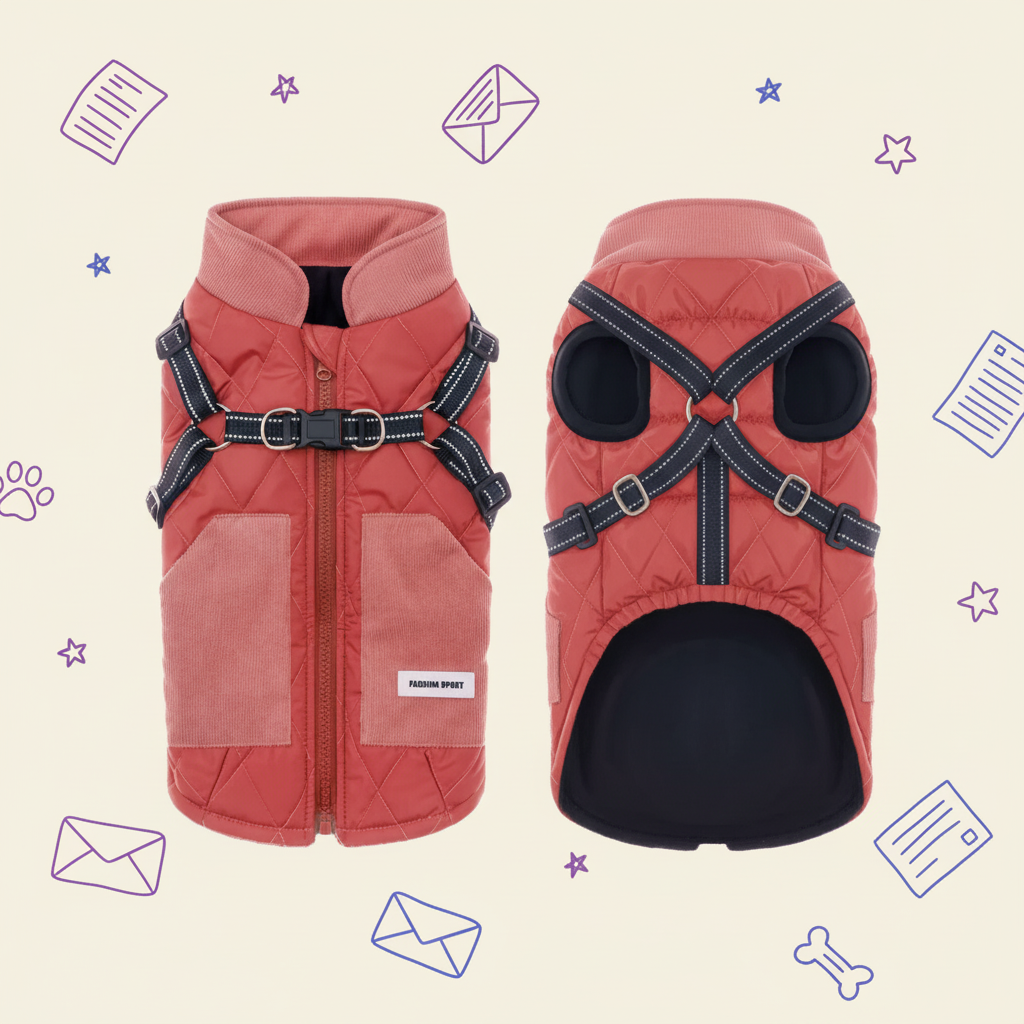 Quilted Dog Winter Coat Padded PP Cotton Windproof Pet Jacket Leash-Ready S-2XL