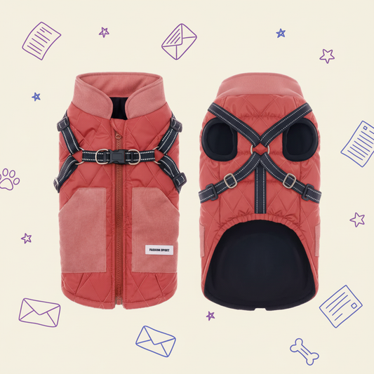 Quilted Dog Winter Coat Padded PP Cotton Windproof Pet Jacket Leash-Ready S-2XL