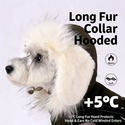 Pet Winter Coat with Graphene Heating Long Furry Collar Hooded Dog Jacket Reflective Leash D-Ring