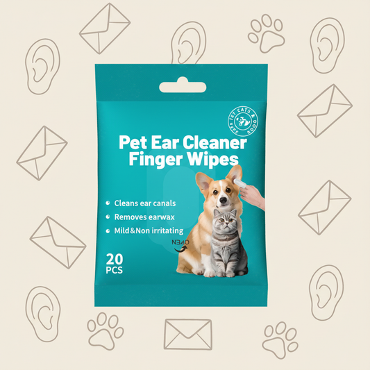 Pet Ear Cleaner Finger Wipes for Dogs & Cats – 20 Pcs Vet Formulated Alcohol-Free Ear Cleaning Wipes with Witch Hazel & Rosemary Extract