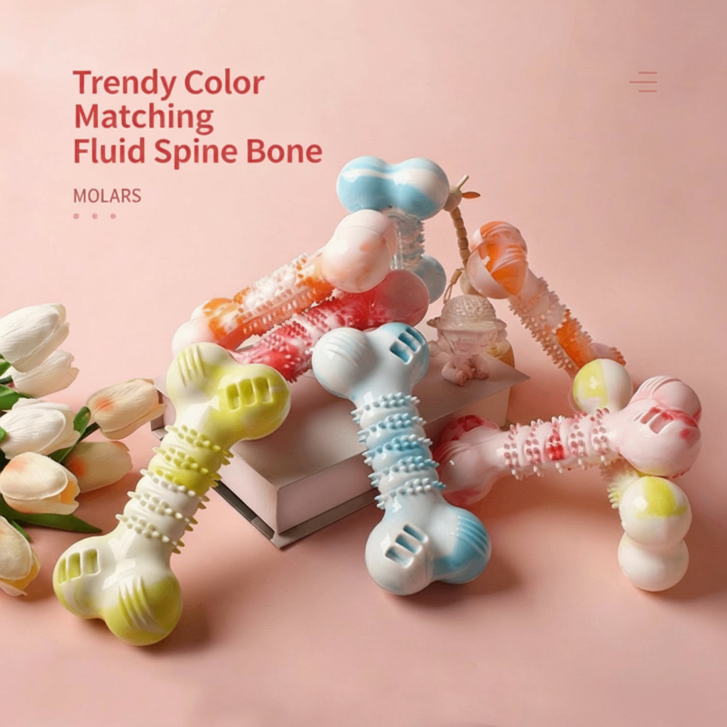 Colorful Spur Squeaky Dog Bone Toy - Teeth Cleaning & Interactive Play