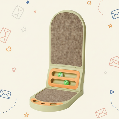 3-in-1 Foldable Cat Scratcher Toy with Ball Track - 16.5×10.2×22.8in Cardboard Scratching Pad for Cats