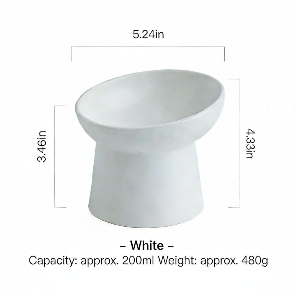 Matte Ceramic Elevated Pet Bowl for Cats & Dogs | Neck Protection Anti-Spill Pet Food Bowl