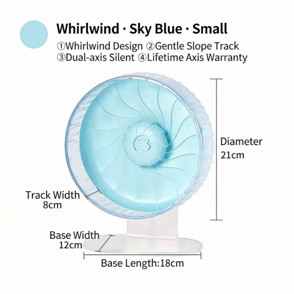 PawsCyclone Small Transparent Cat Exercise Wheel - Silent Dual-Axis with Adjustable Stand