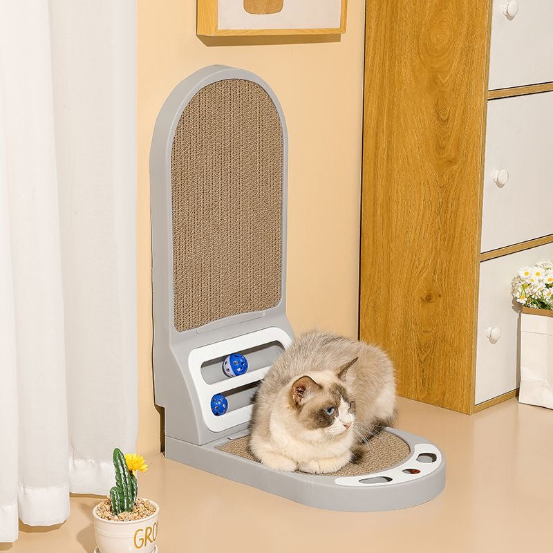 3-in-1 Foldable Cat Scratcher Toy with Ball Track - 16.5×10.2×22.8in Cardboard Scratching Pad for Cats